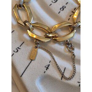 Monet Gold-Tone Link Bracelet With Safety Chain - Vintage Style Jewelry Accessor